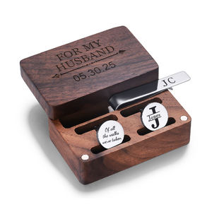 Set di Gemelli e Fermacravatta in Legno Personalizzabili con Incisione Laser, Gioielli da Uomo alla Moda - Product Image 1