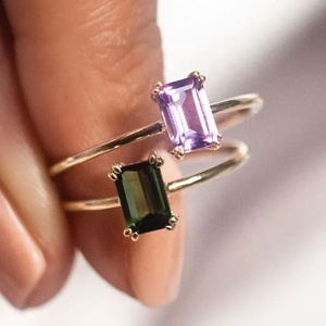 Bagues de fiançailles personnalisées en émeraude, plaquées or 14K 18K, argent sterling 925, diamant, pierres précieuses naturelles pour femmes - Product Image 3