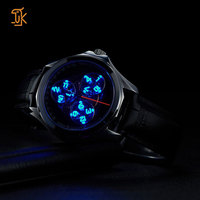 Montre squelette automatique à heures sauteuses Calibre 8215 avec modification, logo personnalisé, verre saphir et bracelet en cuir