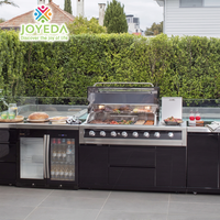 Meubles de barbecue JOYEDA Green Egg, armoire de cuisine extérieure modulaire en acier noir avec four à briques italien, ensemble de cuisine extérieure au bois