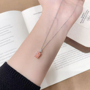 Collier pendentif en or <span class=keywords><strong>rose</strong></span> 18 carats avec diamant <span class=keywords><strong>rose</strong></span> de laboratoire, carré, radiant, minimaliste, ajustable, pour femme - Product Image 4