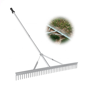 Râteau de jardinage en aluminium à bordure renforcée, 36 pouces, avec manche antidérapant détachable, pour nivellement de pelouse et élimination des débris – Vente directe usine - Product Image 1