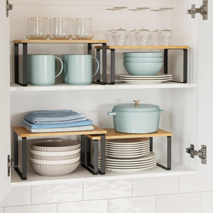 <b>Kitchen</b> <b>Storage</b> <b>Rack</b> 2 Tier Bamboo Wood Color Multifunctional Standing Organizer For Kitchenware Food Books Sundries - Product Image 4