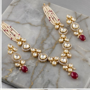 Elegant 925 Silver <b>Ruby</b> Pearl <b>Necklace</b> Set Designer Bridal Jewelry Traditional Earrings for Women Collection - Product Image 3