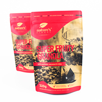 320g sacs en papier kraft imprimés personnalisés pochette biodégradable sac d'emballage de collation avec fermeture à glissière avec fenêtre transparente pour granola