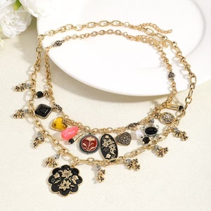Collier double couche tendance avec pendentif cœur et fleur vintage, collier ras du cou vintage, bijoux de mode pour femme, Collar De <span class=keywords><strong>Moda</strong></span> - Product Image 5