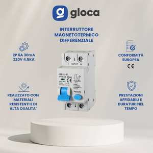 Interruptor Automático Diferencial Gloca JXB1L Rcbo 2P 6A 30mA 250V 4.5KA para Riel DIN con Botón de Prueba - Product Image 2