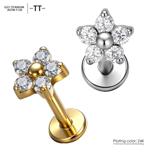 Piercing Labret en Titane ASTM-F136 G23 de Haute Qualité, Bijou d'Oreille Plaqué Or, Tendance, pour Piercing Corporel - Product Image 1
