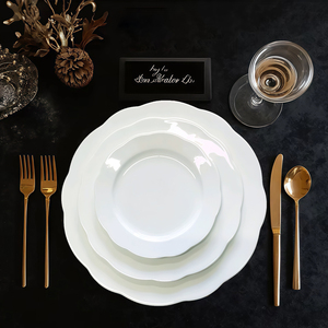 Fine Bone China Lotus <strong>Flower</strong> Shaped Plate,White Scalloped Charger Plates for Wedding Party,Ceramic Petal <strong>Dinner</strong> Plates <strong>Set</strong> - Product Image 1