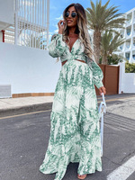 Nouvelle Robe Longue Décontractée d'Été pour Femme, Col en V, Manches Longues Amples, Imprimé Floral Bohème, Style Plage Maxi