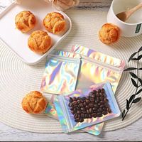 Sacs d'emballage en plastique PET/PE réutilisables en gros, sacs refermables transparents holographiques Mylar à fermeture éclair pour accessoires et aliments