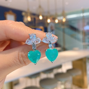 Fashion Brass Heart Cut 10*10mm Paraiba Cubic Zirconia Bulk Necklace <b>Earrings</b> <b>Set</b> Eco-friendly Copper Jewelry <b>Set</b> Wholesale - Product Image 4