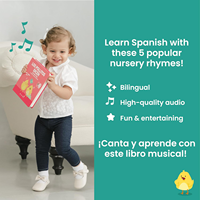 Livre cartonné bilingue espagnol-anglais avec chansons et comptes à rebours musicaux pour l'apprentissage des langues des tout-petits, avec gaufrage pour l'éveil parent-enfant