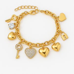女性用ブレスレット2025新着ジュエリーハートチャームブレスレット & バングルゴールドカラーブレスレット - Product Image 2