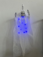 SIPKLR Fantôme suspendu lumineux pour Halloween de 85 cm avec LED bleues, accessoire fantôme blanc effrayant pour la décoration de maison hantée, de jardin et de cour