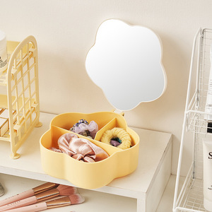 Flower Shaped Makeup <b>Mirror</b> Portable <b>Compact</b> <b>Mirror</b> For Desk Student Dormitory Use With Storage Capacity - Product Image 4