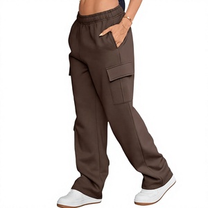 Pantalones Cargo Marrones para Mujer, Corte Holgado, Cintura Elástica, Color Sólido, Largos, Casuales, con Bolsillos, Estilo Otoñal - Product Image 4