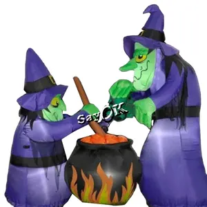 Manufacturer decoration inflatables with led light halloween inflatable witch with pumpkin for garden