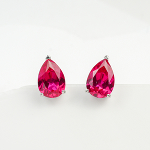Pendientes de rubíes de laboratorio con corte de pera, joyería de plata de ley 925 - Product Image 1