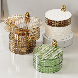 Caja organizadora de joyas con plato giratorio para almacenamiento de cosméticos y lápices labiales en el hogar, acabado dorado de 4 niveles - Product Image 4