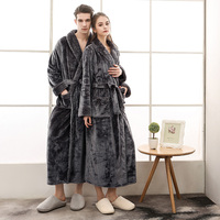 Peignoir en flanelle bleue haut de gamme, épais et long, anti-peluchage, pour couple, fabriqué sur mesure en Chine