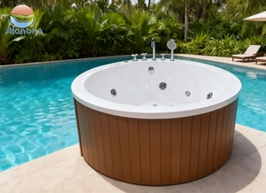 Spa de luxe moderne en acrylique autoportant pour extérieur avec fonction de massage par remous, drain inclus et cascade - Product Image 6