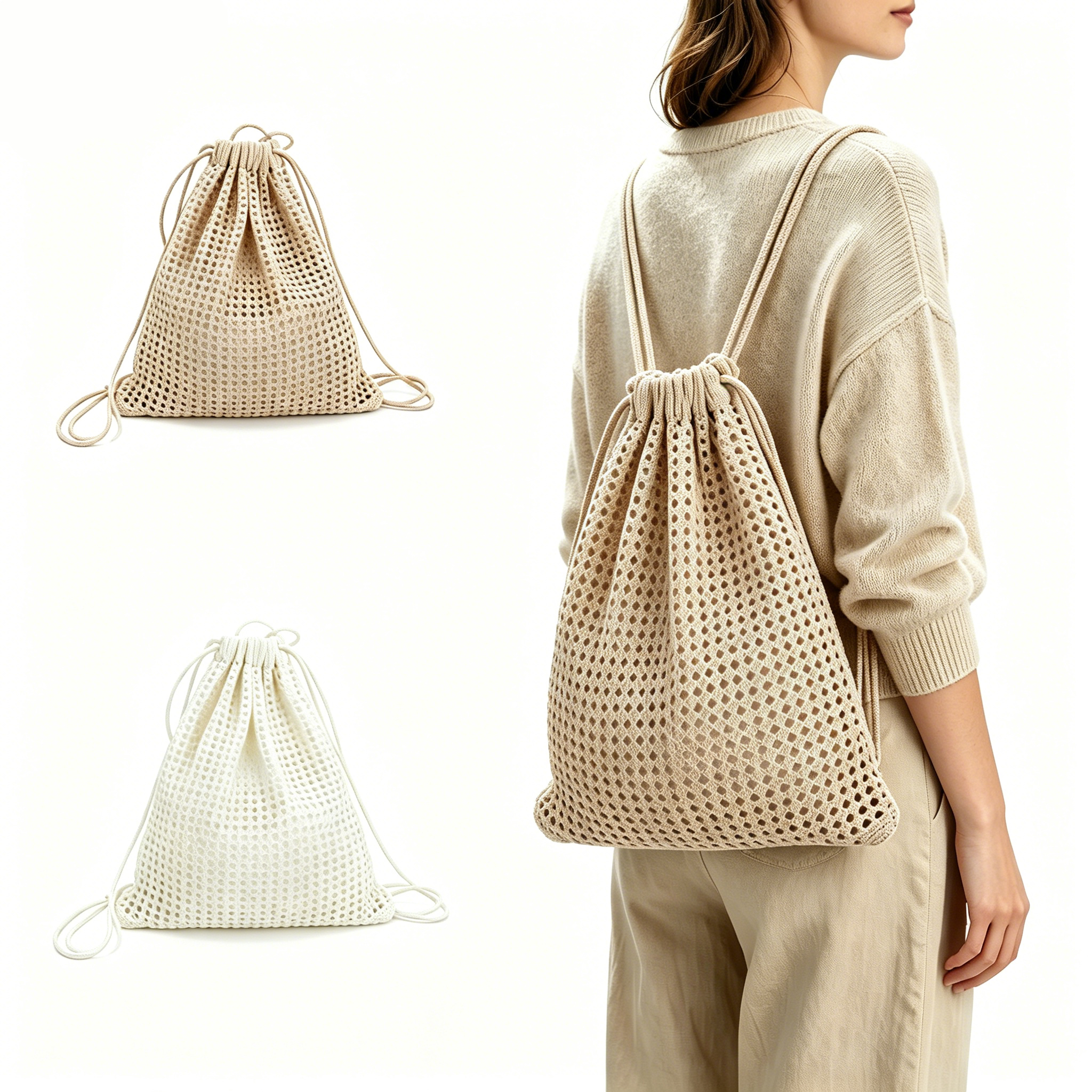 Mesh Knit Drawstring Backpack