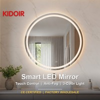 Miroir de salle de bain rond intelligent KIDOIR à LED, anti-buée, avec variateur d'intensité tactile, 3 températures de couleur, étanche IP44, fournisseur d'usine en gros