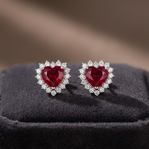 Boucles d'oreilles en rubis et diamants de laboratoire en or jaune 14 carats, bijoux fins pour les occasions de mariage et de fête - Product Image 1