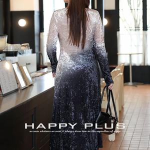 Robe élégante en velours grande taille avec motif papillon dégradé, col carré, manches longues, fente, robe maxi pour femmes N9036 - Product Image 5