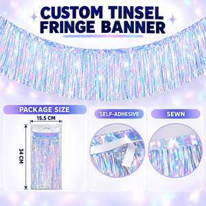 Custom Color Size Foil Fringe <strong>Banner</strong> Metallic Tinsel Garland Backdrop Wall Hanging <strong>Streamers</strong> Sewn Edge Graduation Diwali - Product Image 4