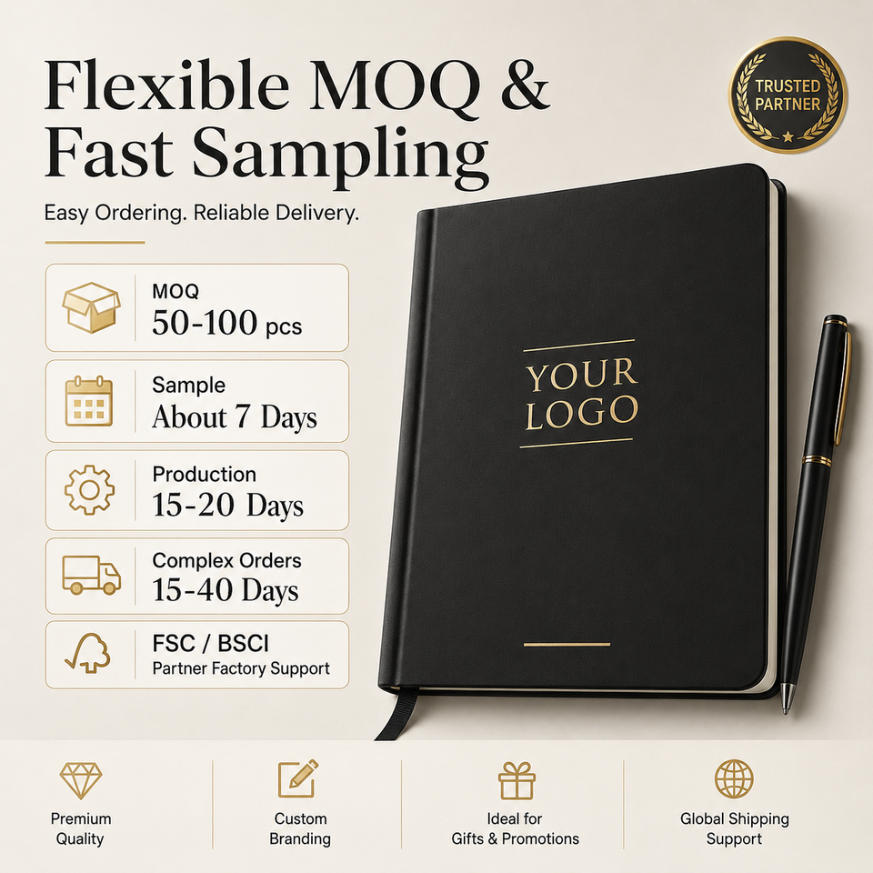 Custom Branded Notebook Black Soft Touch PU Gold Logo Embossed Ribbon ...