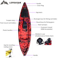 Lake River Bateau à rames simple en plastique pour 1 personne, kayak de pêche récréative moulé par Roto avec siège à pagaie et moteur