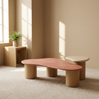 Table basse personnalisable en travertin naturel de luxe avec base en bois, style antique, tables à thé Sabi pour appartement, salon