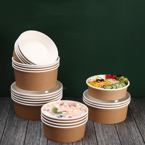Dùng một lần tùy chỉnh vòng giấy kraft trái cây salad bát phân hủy sinh học Takeaway súp mì thức ăn nhanh container giấy bát với nắp - Product Image 6