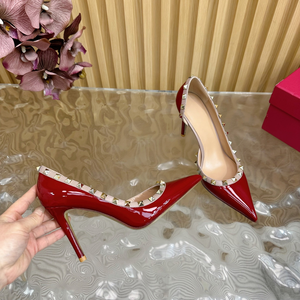 Zapatos de Tacón de Aguja Finos y Elegantes de Cuero Lacado con Remaches, Punta Abierta, Transpirables, Impermeables, Ideales para el Verano y el Traslado Diario - Product Image 3