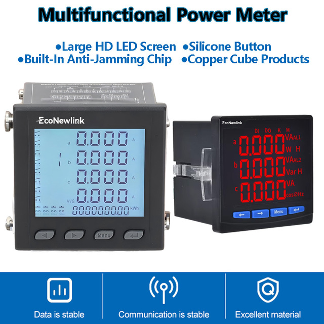 LCD/LED Three Phase Multifunction Monitoring Panel Meter RS485 Indonesia SNI IEC 60898 Certified 0.5 Accuracy Power Analyzer