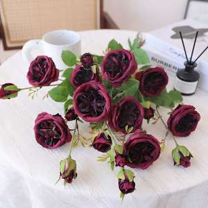 Fleur artificielle en soie réaliste à succès, 3 têtes <span class=keywords><strong>de</strong></span> rose Austin pour la décoration <span class=keywords><strong>de</strong></span> la maison, mariage, Saint-Valentin, Thanksgiving - Product Image 2