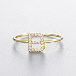Joyería de moda de Plata de Ley 925, anillos con 26 letras iniciales, Zirconia cúbica blanca chapada en oro para fiestas de bodas - Product Image 3