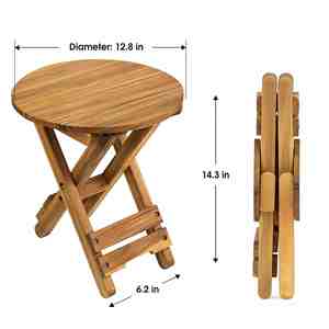Small Outdoor Wooden <strong>Folding</strong> Edge <strong>Table</strong> <strong>Coffee</strong> <strong>Table</strong> Round Brown Retro Style Suitable for <strong>Out</strong> of Court Use - Product Image 2