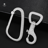 Porte-clés mousqueton en laiton de haute qualité, grande taille, style Hip Hop Iced Out, avec moissanite VVS, passe le test du diamant