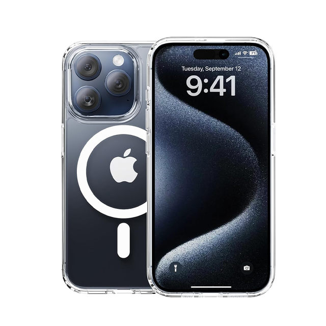 For iPhone 15 & 16 Pro Max Clear Transparent TPU Back Cover N52 Magnetic Wireless Charging Case Shockproof Mobile Phone Case