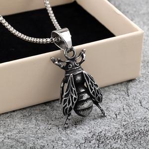 Vintage Stainless Steel <b>Bee</b> Pendant Necklace Men Punk Insect Charm <b>Gift</b> Jewelry Fashion Accessory - Product Image 1