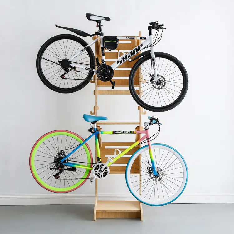 Plywood Bike Wall Hook 2 Bicycles Display Parking Rack Floor Mounted Storage Hanger Hook Bicycle Frame Hanging Bike Stand