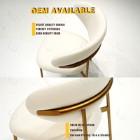 Chaise de bureau en velours beige avec support de dossier de canapé extra large et pieds en acier doré Chaise de maquillage