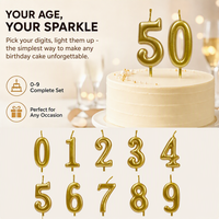 Bougies Chiffres Dorées/Argentées 0-9 Très Vendues pour Gâteaux d'Anniversaire, Mariages et Fêtes