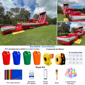 Toboggan aquatique gonflable géant à double piste avec zone de glisse allongée, toboggan aquatique <span class=keywords><strong>rouge</strong></span> marbré avec piscine à éclaboussures pour événements commerciaux - Product Image 2