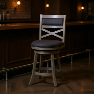 Sgabello da Bar 30 Pollici con Schienale a X Girevole, Seduta in Tessuto Grigio Antracite Effetto Invecchiato, Design Moderno Transizionale, Arredamento per Bar Domestico e Commerciale - Product Image 2