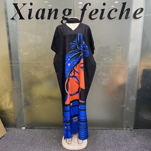 Abito Estivo da Donna Plus Size, Stile <span class=keywords><strong>Etnico</strong></span> Africano, Kaftan Boubou Nero a Maniche Corte, Casual e Comodo per Feste e Vacanze al Mare - Product Image 4