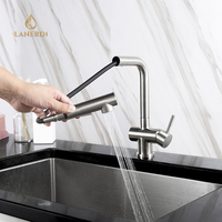 Robinet de cuisine moderne à col long, pivotant, monotrou, monocommande, avec douchette extractible, en acier inoxydable, à poser sur plan, mitigeur d'eau